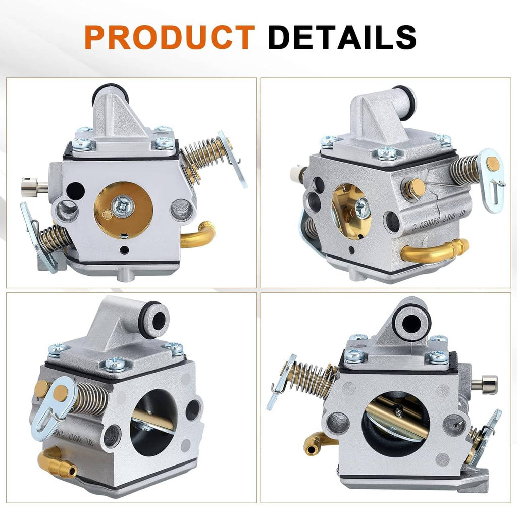 Carburetor product details showing multiple angles of metal housing