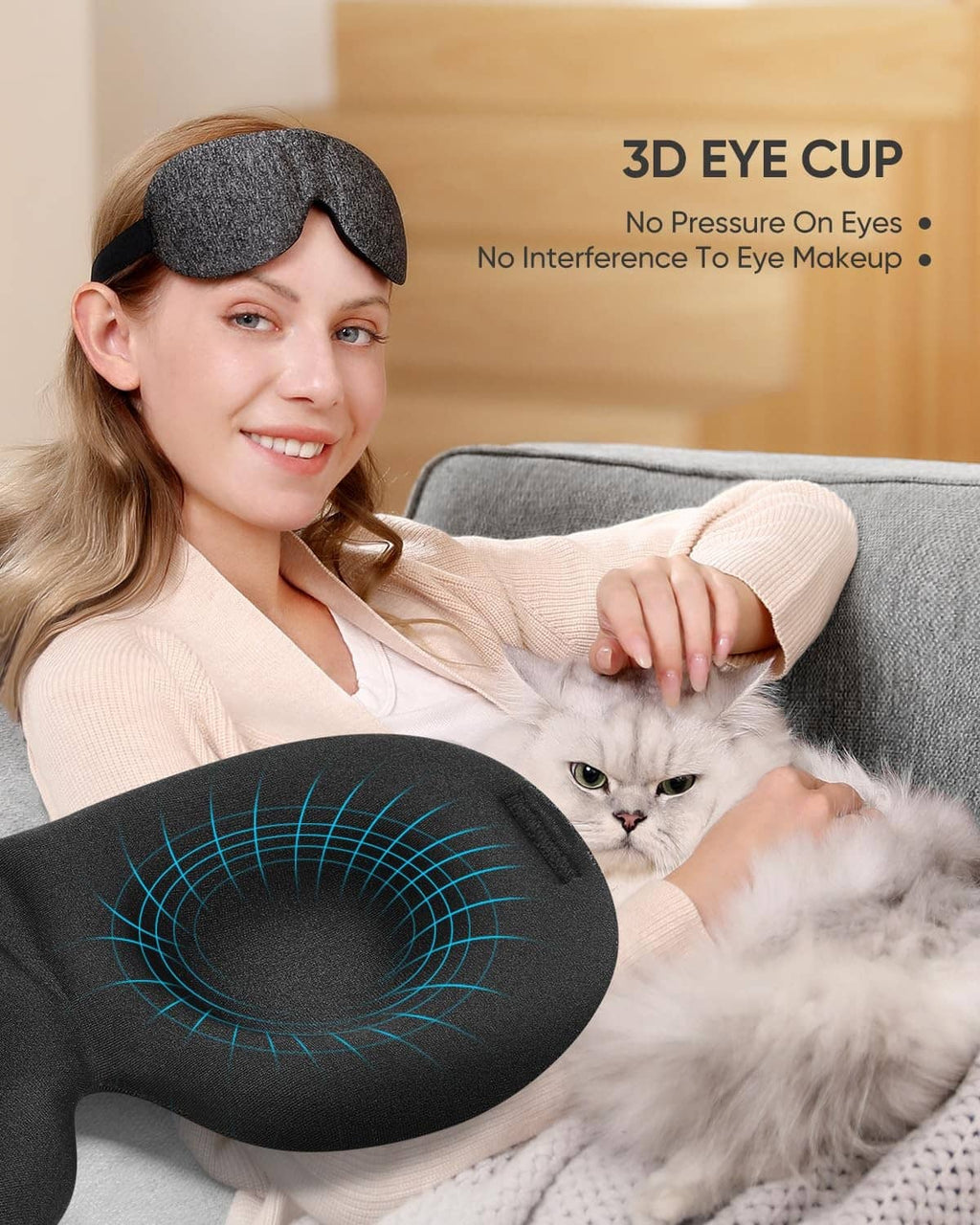 Charcoal-gray sleep mask with 3D eye cup shape