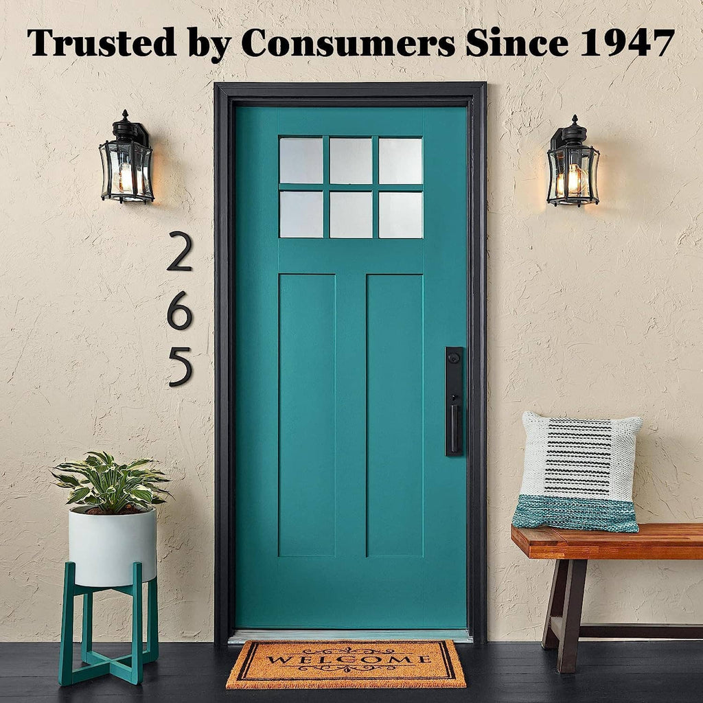 Camouflage-style paint project: teal front door with wall-mounted planters