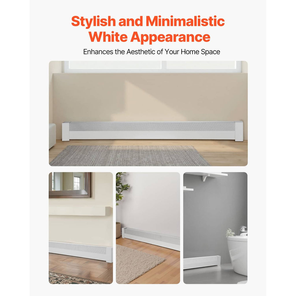 White baseboard heater cover with a simple flush look and side cutouts
