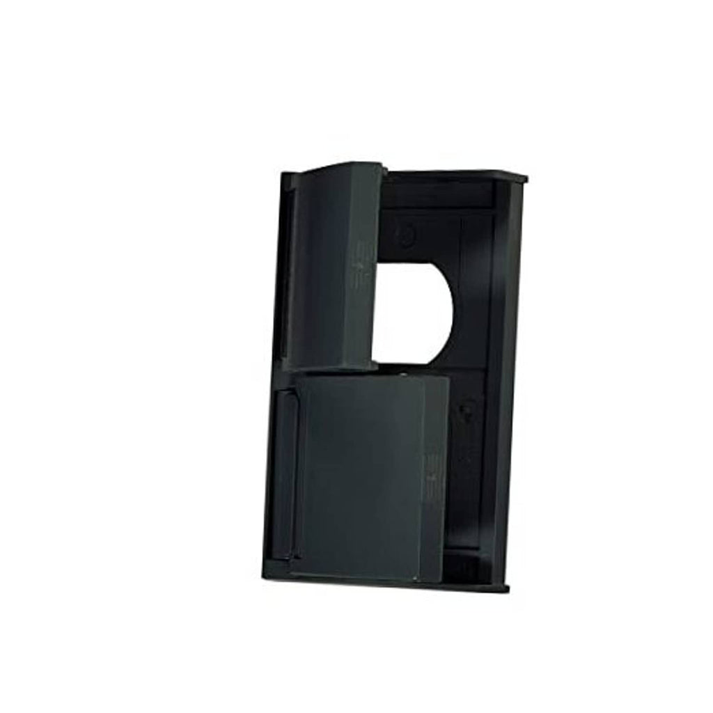 Weatherproof black AC outlet snap cover with rectangular face and round cutout