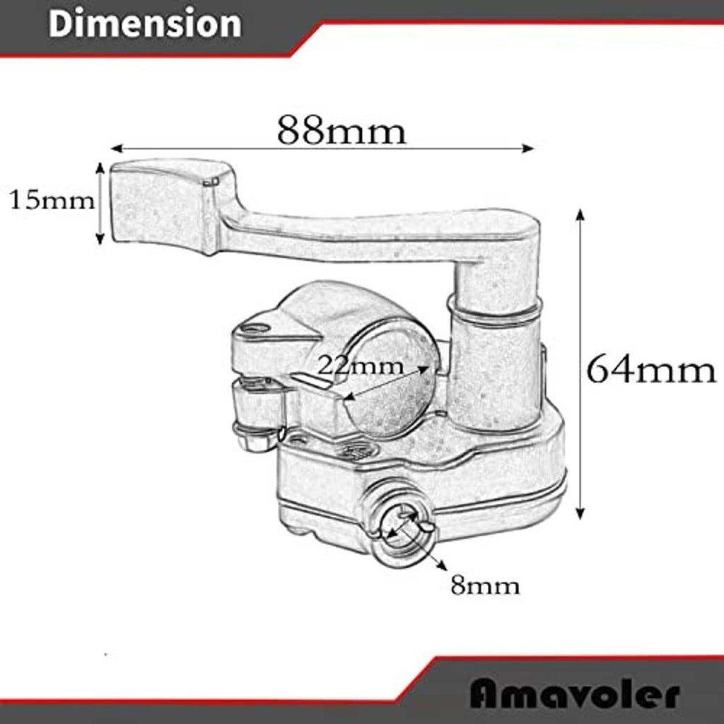 Throttle lever thumb control handle shown with measurements on a diagram