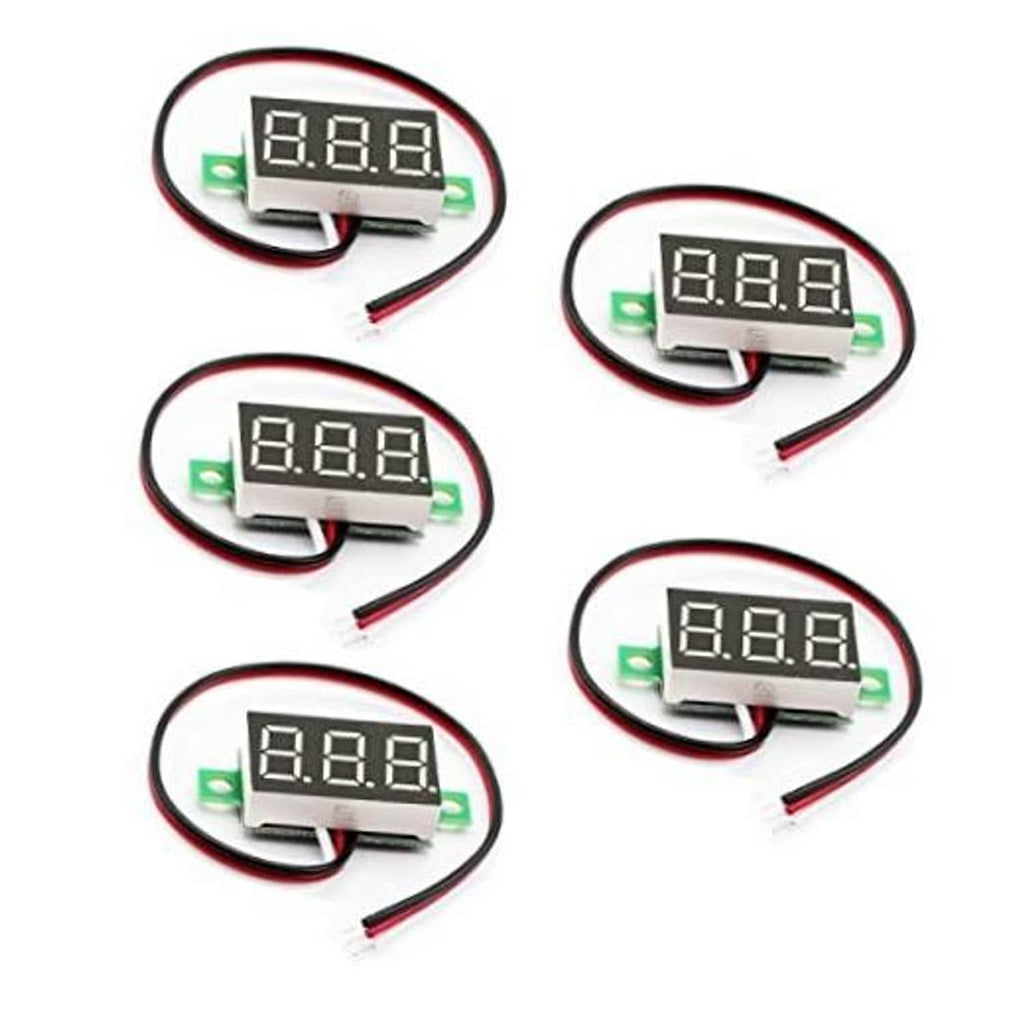 Set of 5 digital DC voltmeter gauge testers with red and black wire leads