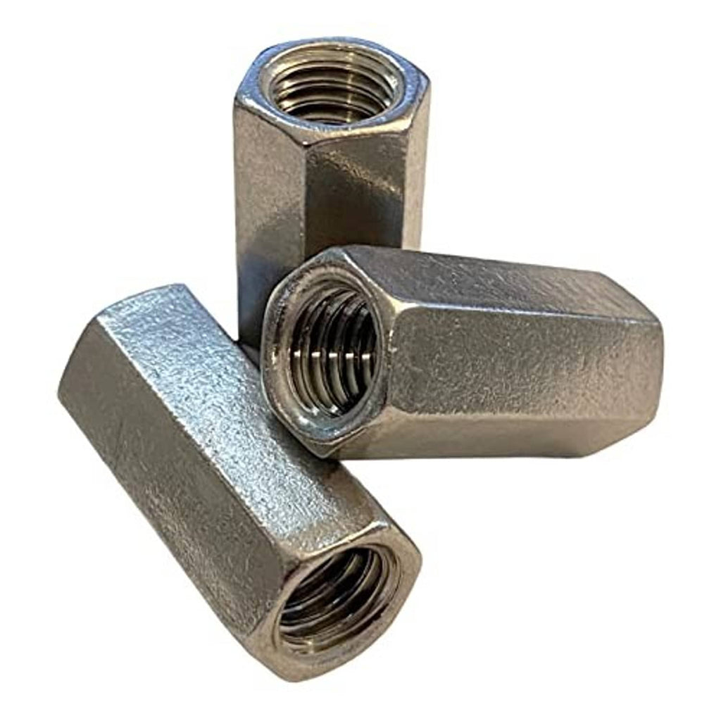Stainless steel coupling nuts set, two hex nuts with internal threads, 3/8-16