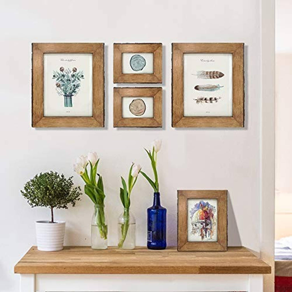 Rustic wood picture frames with bark edges, featuring 8x10 photo inserts