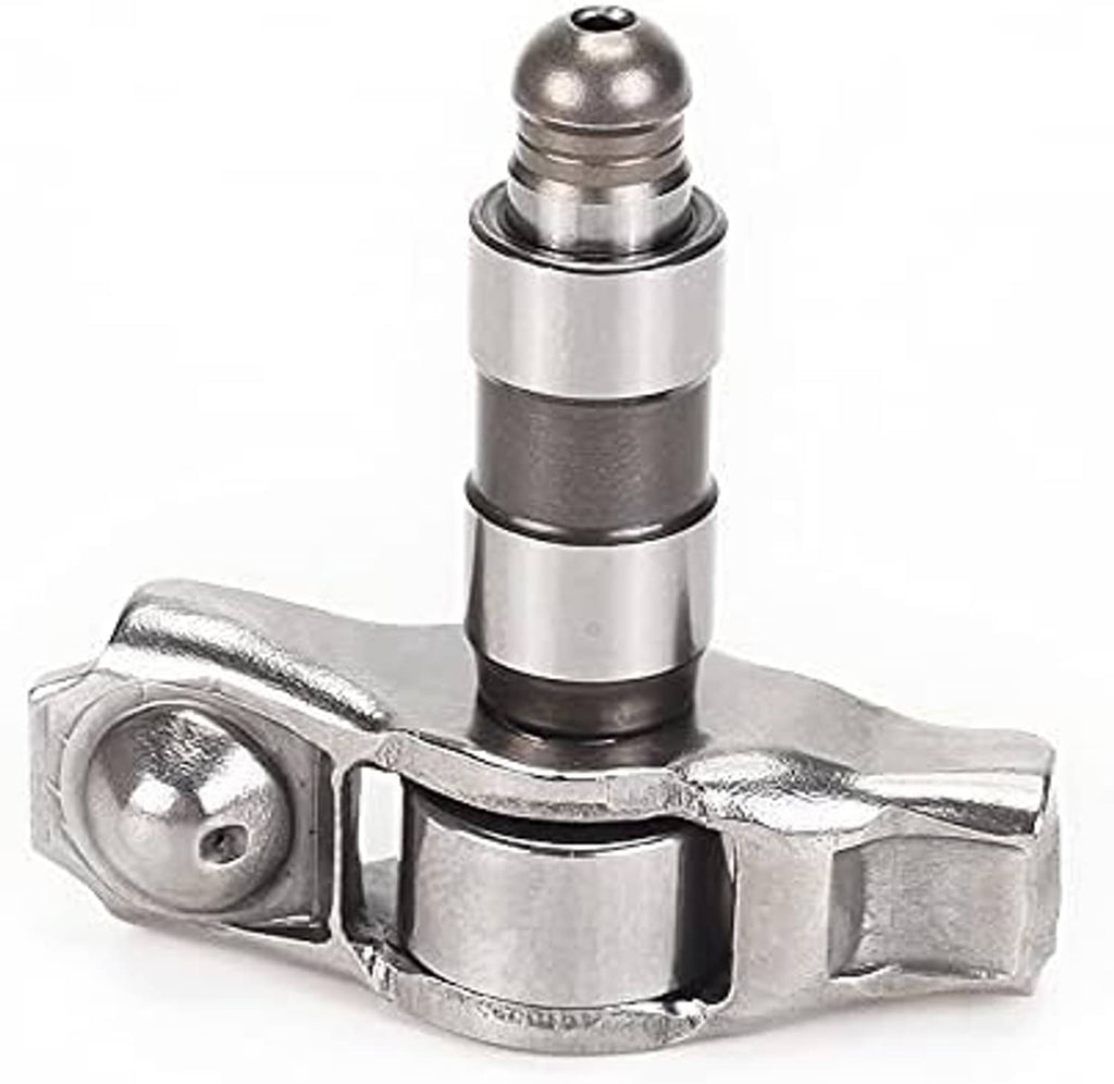 Single rocker arm with mounted valve lifter, silver metal with dark contact ring