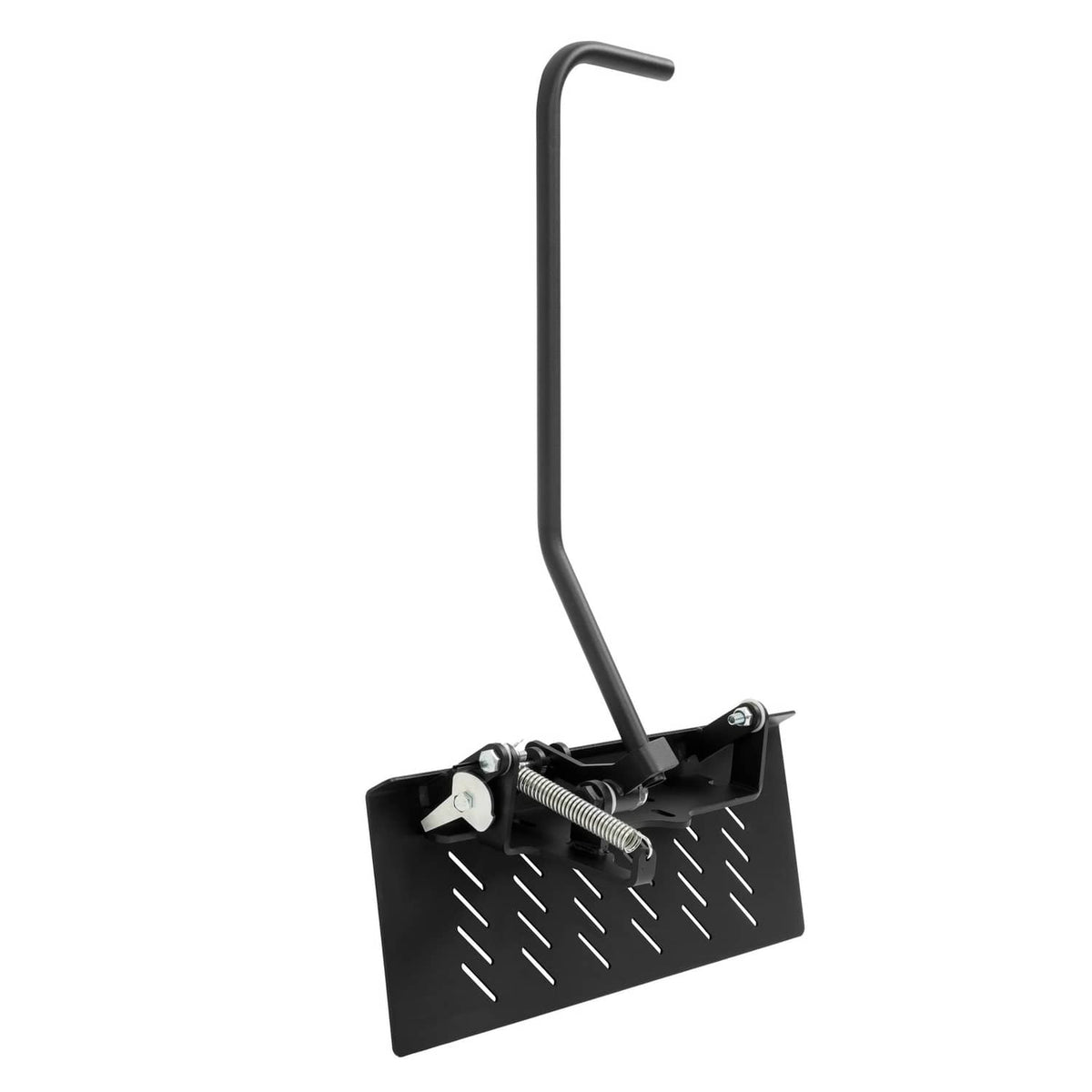 Black curved mounting bar with chute discharge shield plate and hardware