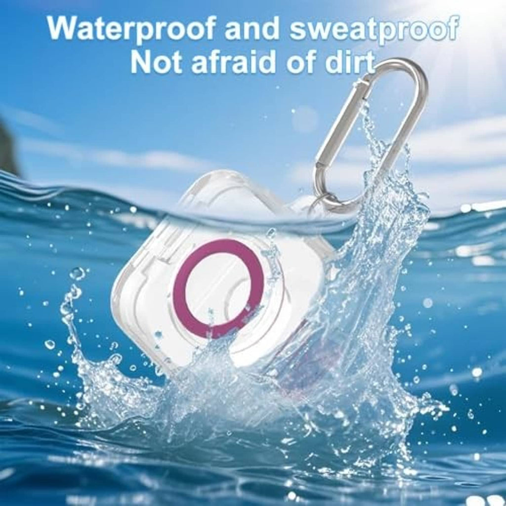 Clear TPU charger protector case with purple ring insert and carabiner clip with splash