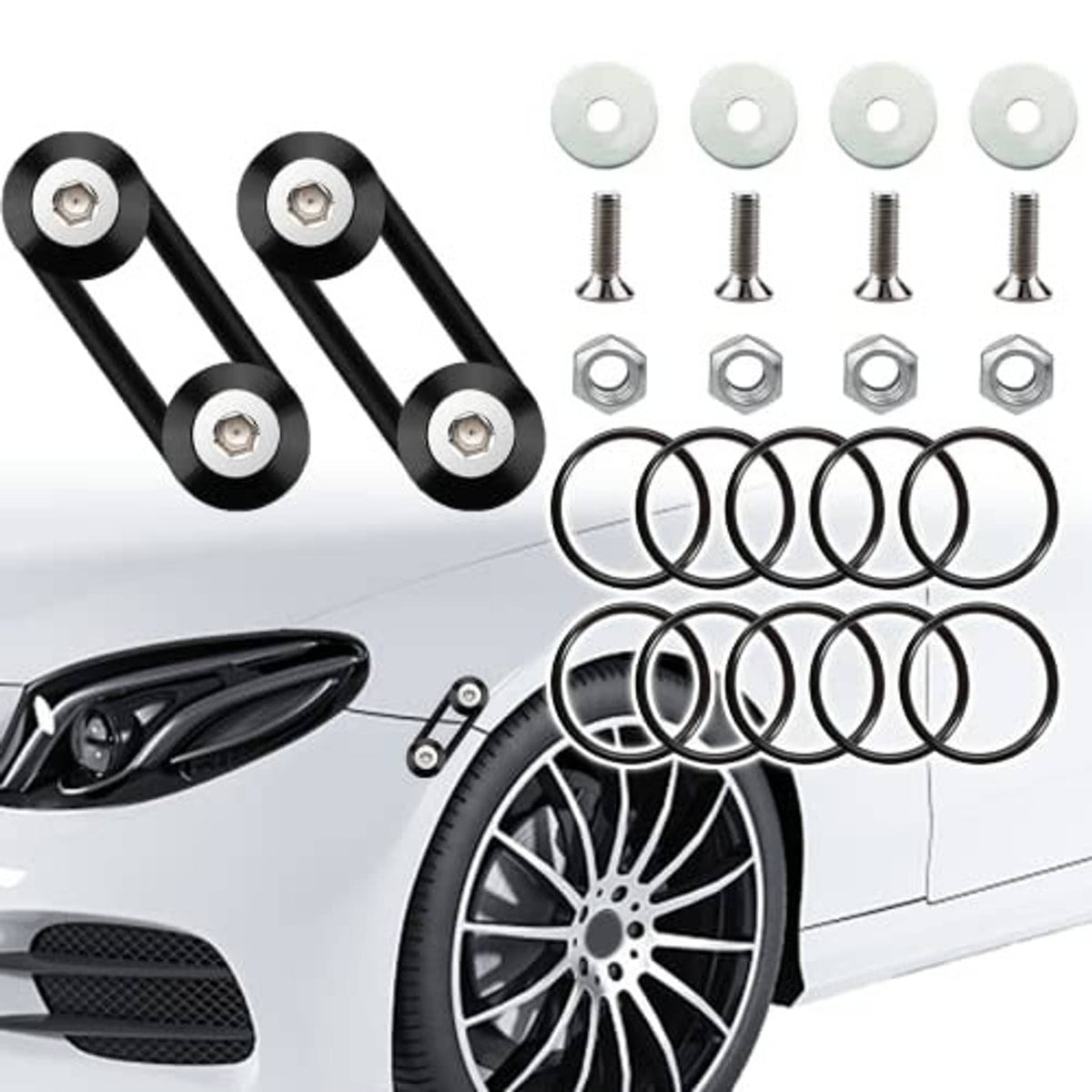 12-piece black bumper quick-release clips kit with fasteners, bolts, nuts, and rubber rings