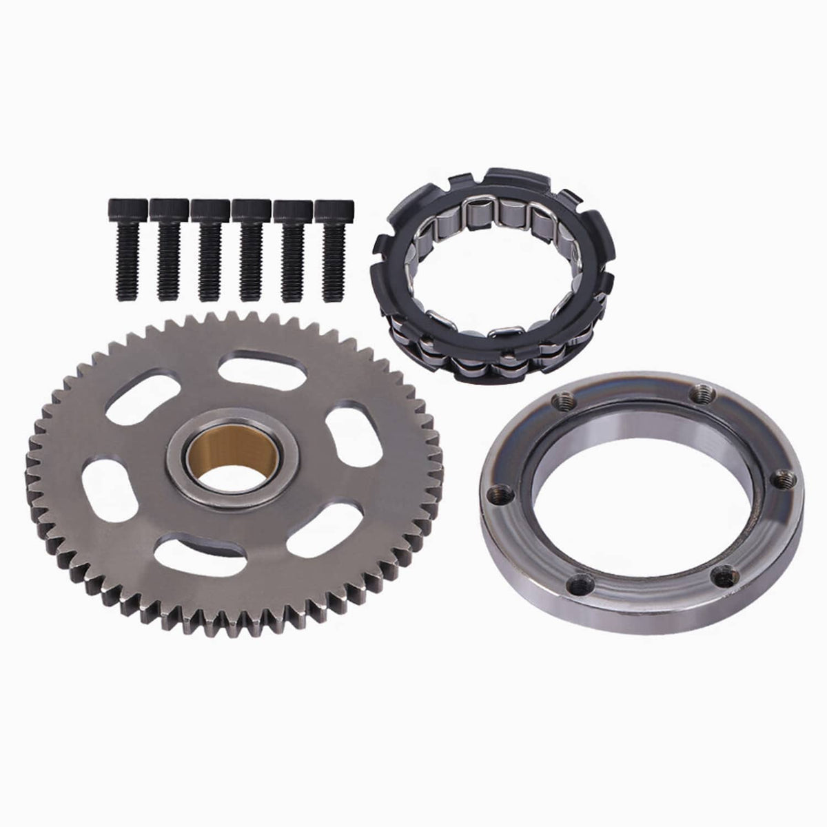 Starter one-way sprag clutch bearing kit with gear, cage, gasket and bolts