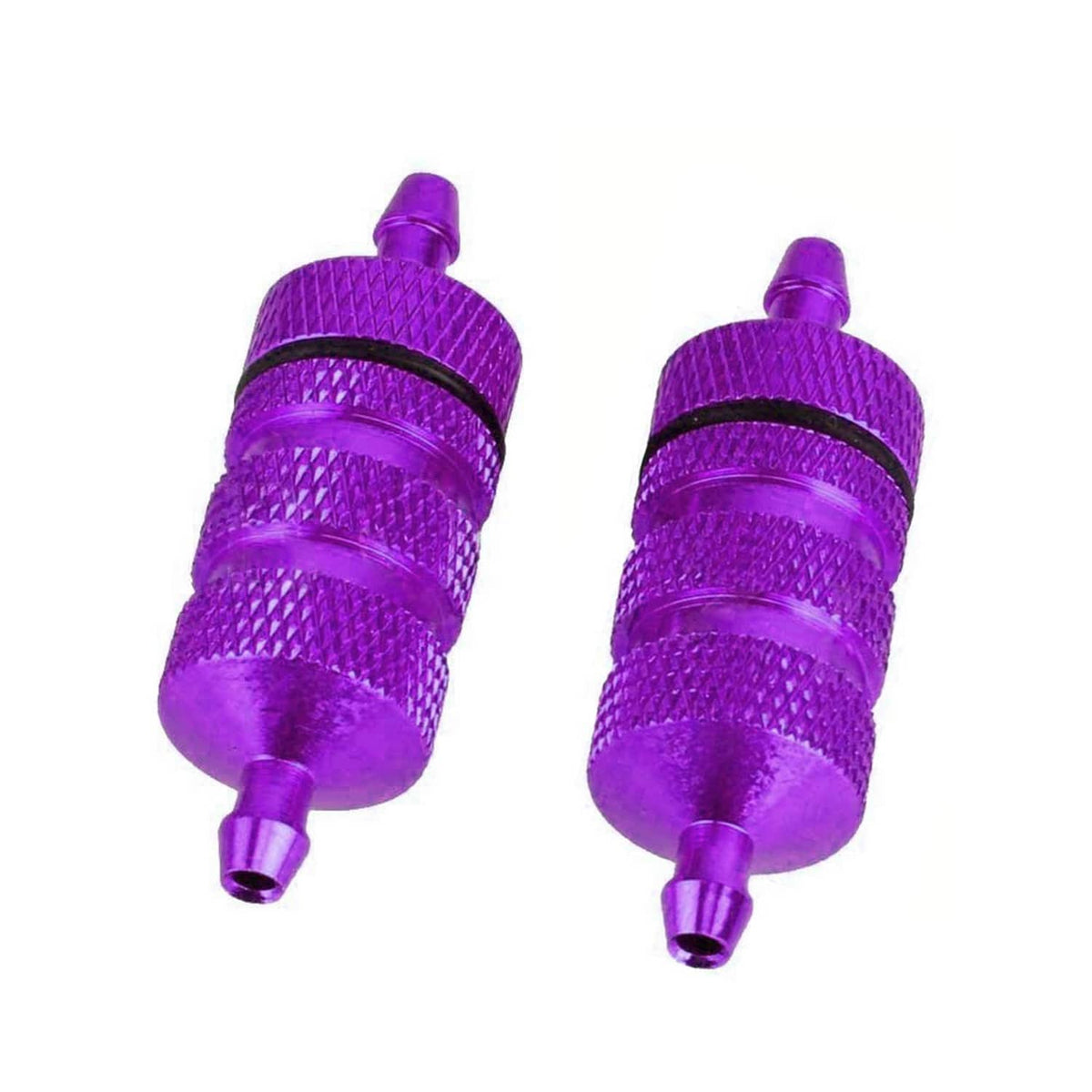 3-pack RC aluminum nitro fuel filters, purple cylindrical body with outlet tips