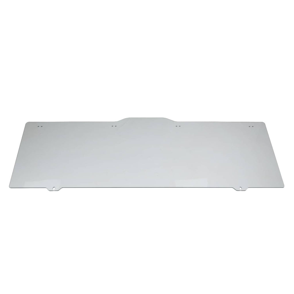 Rear sliding windshield panel window, long rectangular clear light gray panel