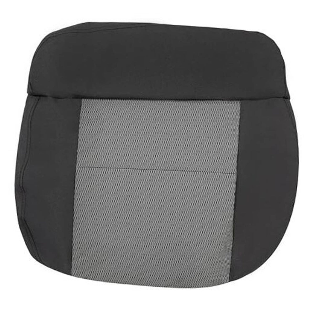 Dark gray driver-side seat cover with light gray mesh insert and stitched seams