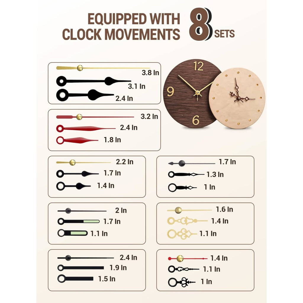 Clock hands sets with multiple movement pieces for DIY replacement clocks