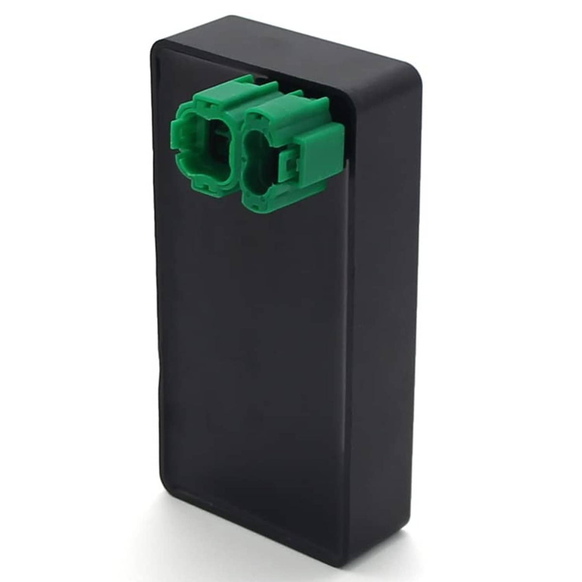 Black CDI igniter module with green multi-pin connector socket on top