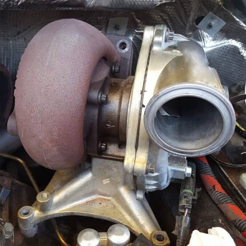 Turbo pedestal exhaust housing installed on engine near turbo outlet connection
