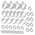 Set of stainless steel spring-band hose clamps in multiple sizes, adjustable screw.