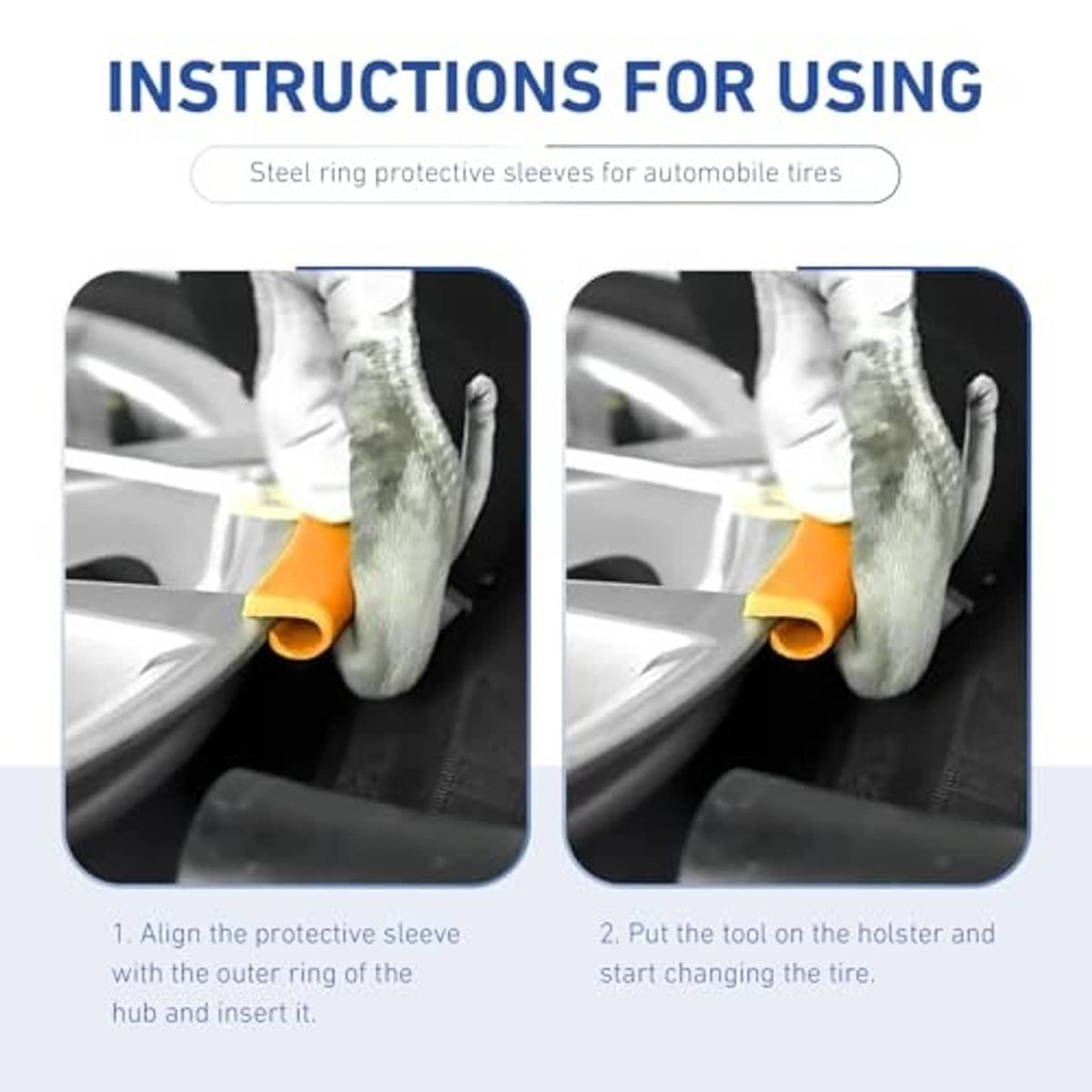 Rim protector sleeve placed on car wheel hub during tire changing