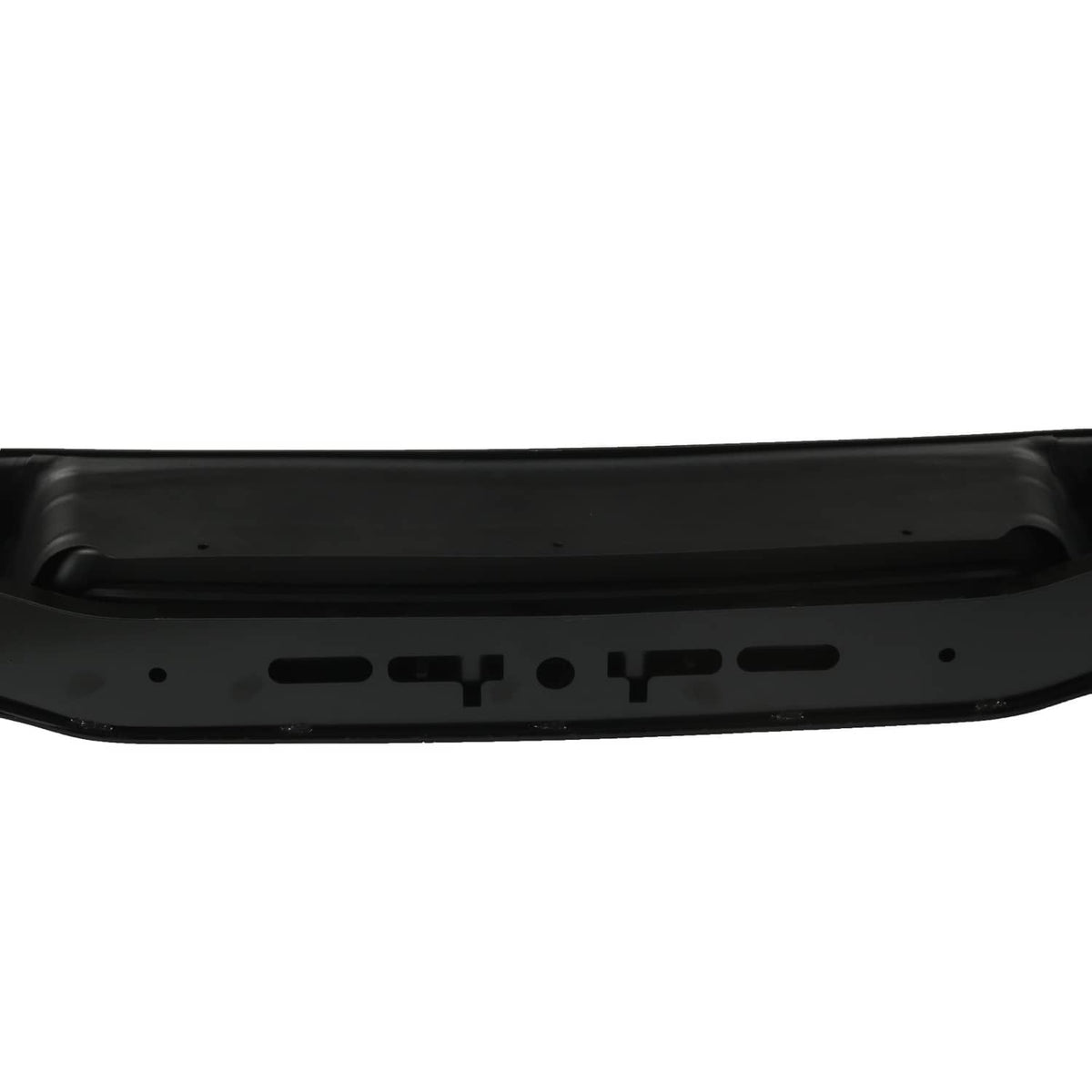 Black rear step bumper assembly underside with elongated openings and mounting holes