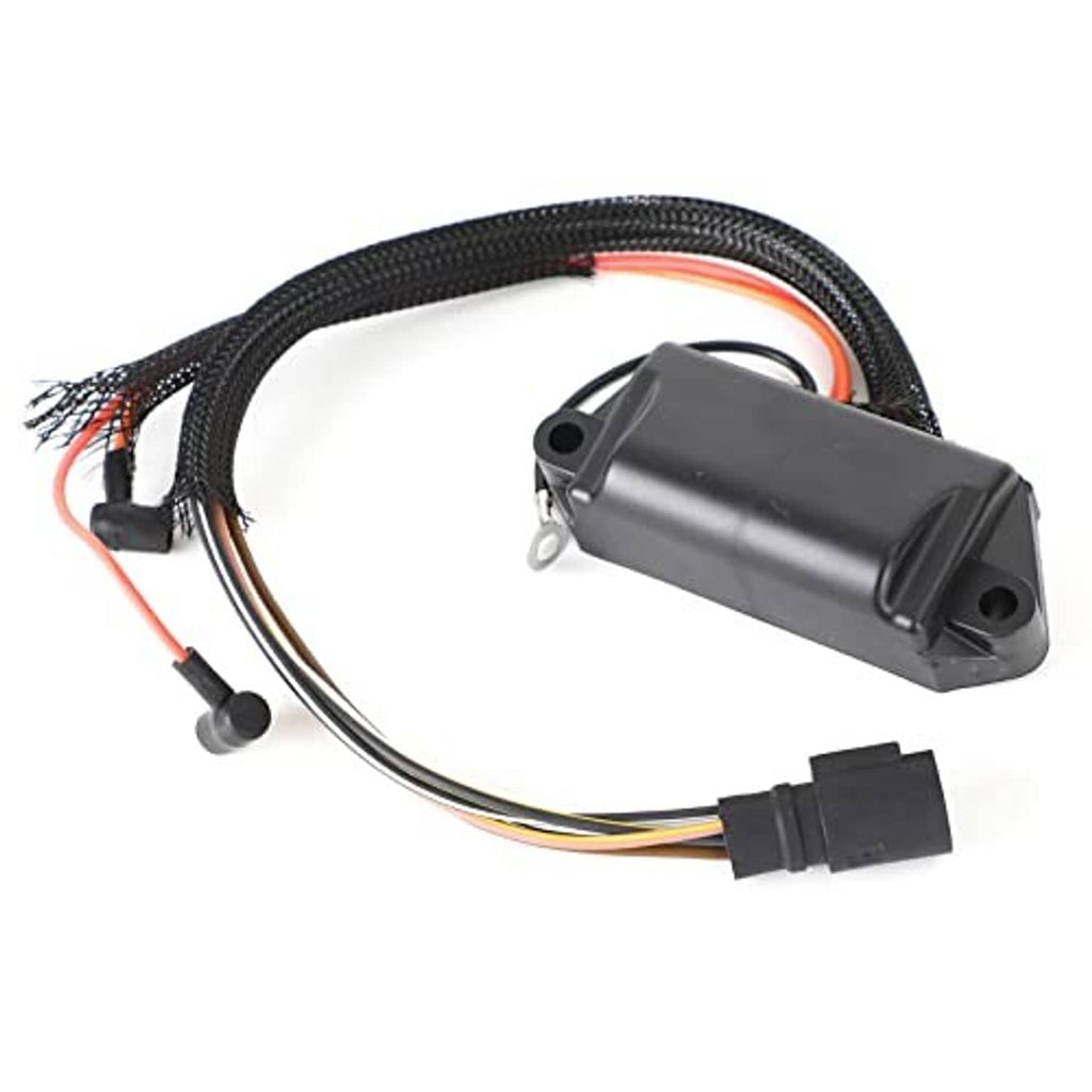CDI switch box assembly with black module, orange-black-red wires, and connector plug