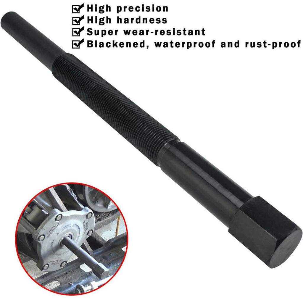 Black clutch puller tool with threaded section and large hex drive end