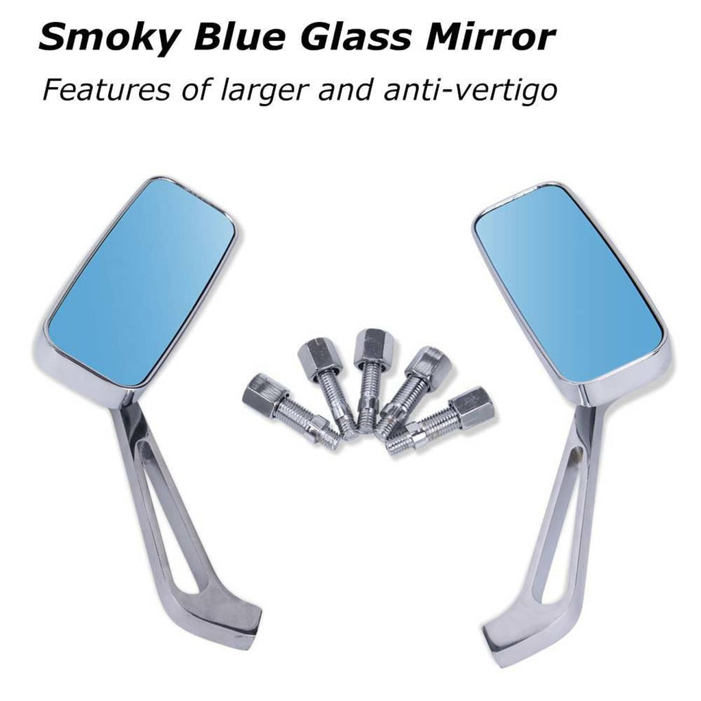 Motorcycle side mirrors pair with smoky blue glass and chrome support arms