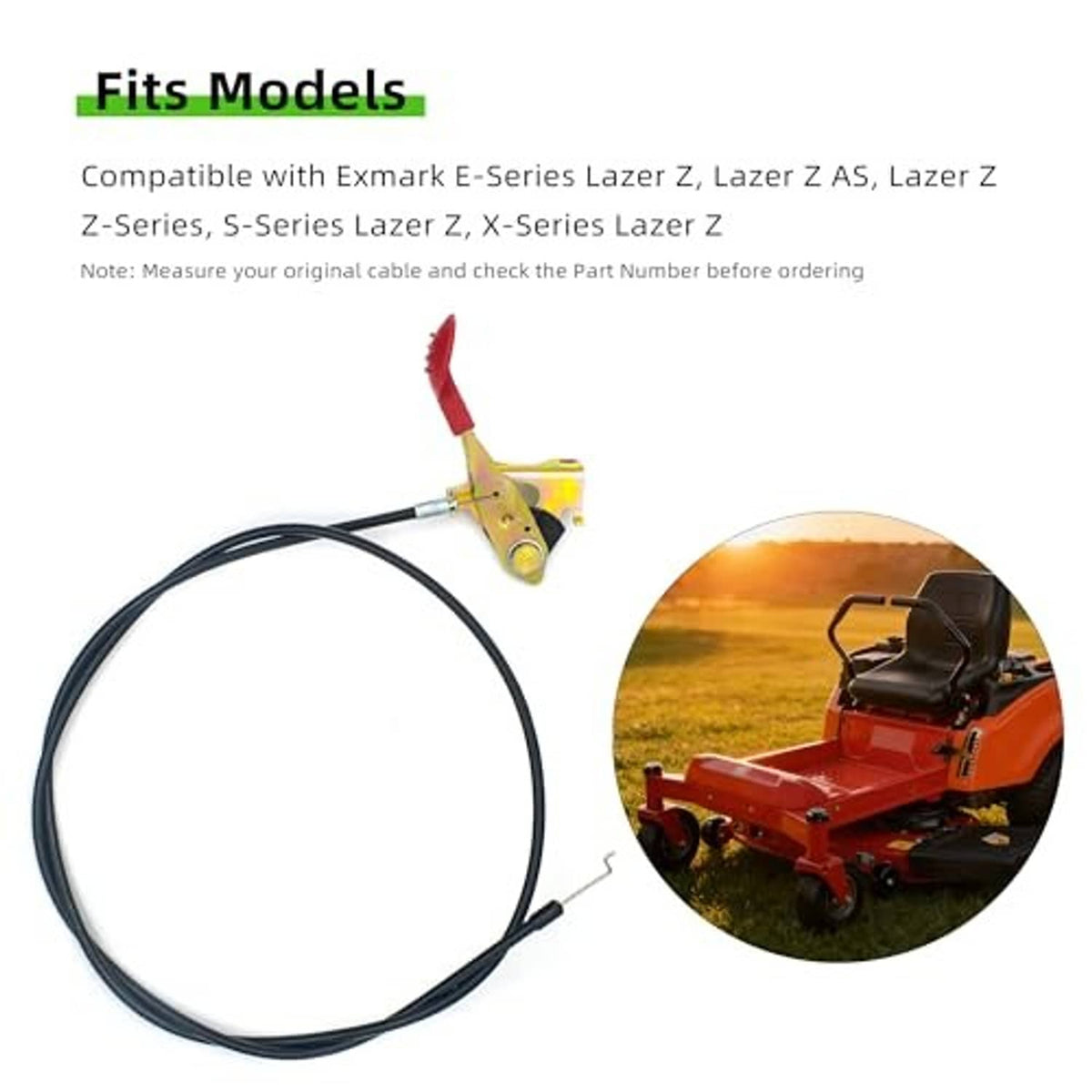 Throttle control cable for Exmark zero-turn mower, shown with black cable loop