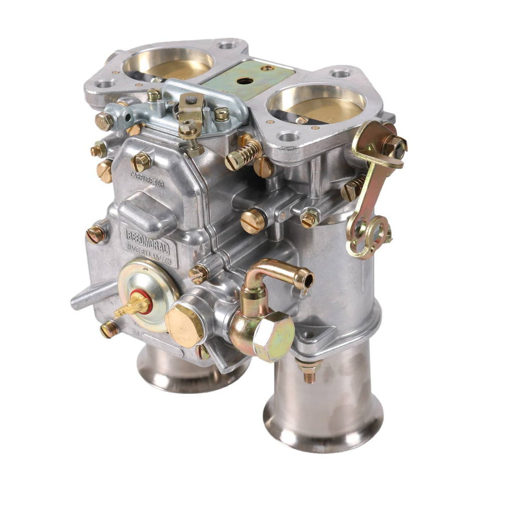 Metal twin-choke carburetor assembly with air horn and side fittings