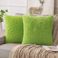Set of green faux fur throw pillow covers, square with fluffy shag texture