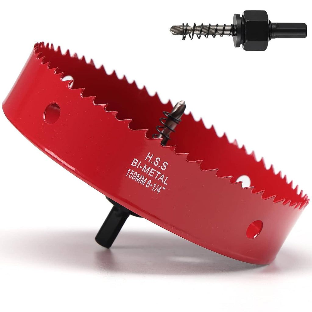 Red 6-1/4 in (159mm) bi-metal hole saw with H.S.S cutting teeth and shank
