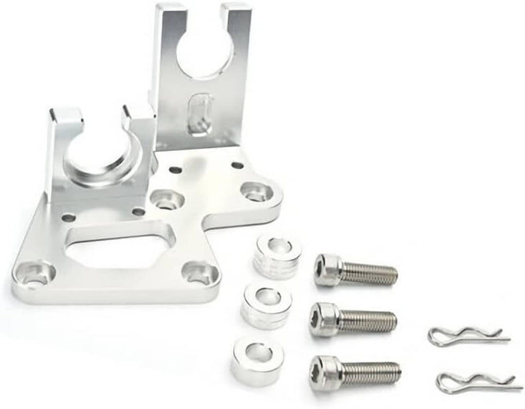 Metal transmission shifter cable bracket with mounting holes, screws, and spacers