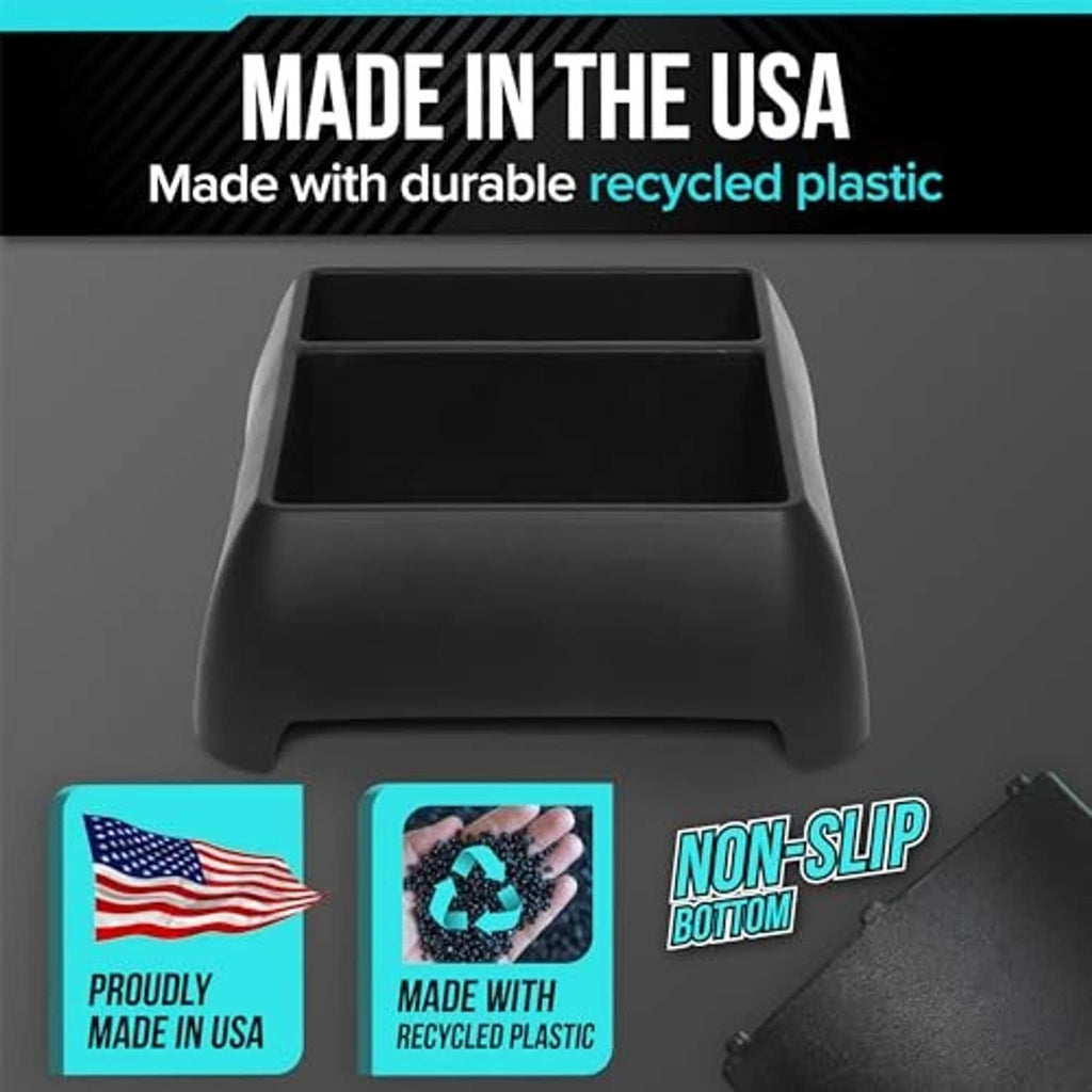 Black open-top storage organizer bin with non-slip bottom texture