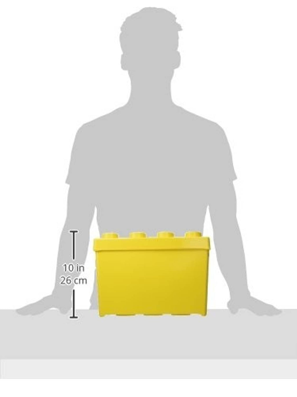 Yellow LEGO brick box, shown at about 10 in (26 cm) height