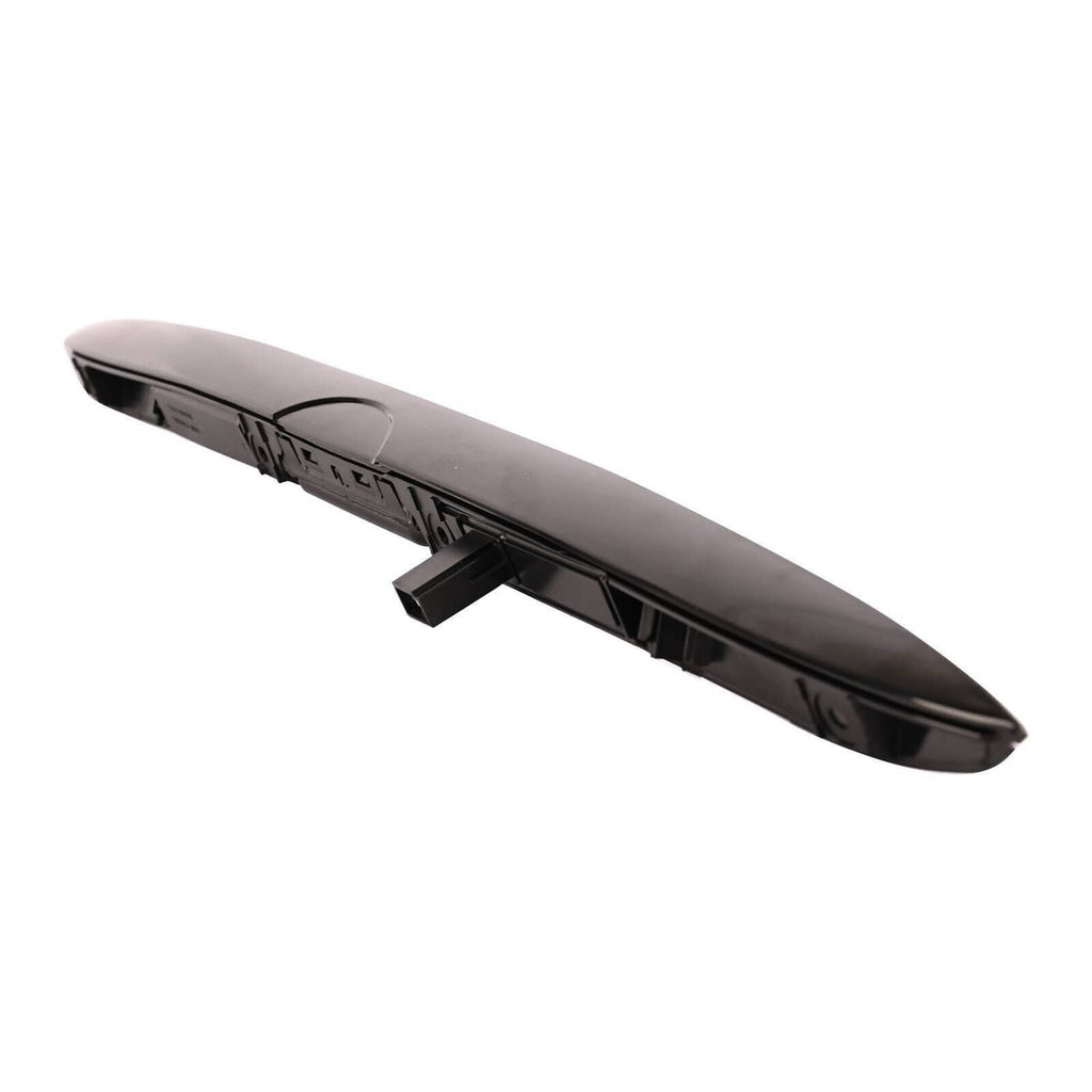 Black tailgate grip handle trim end view with mounting tab and light housing