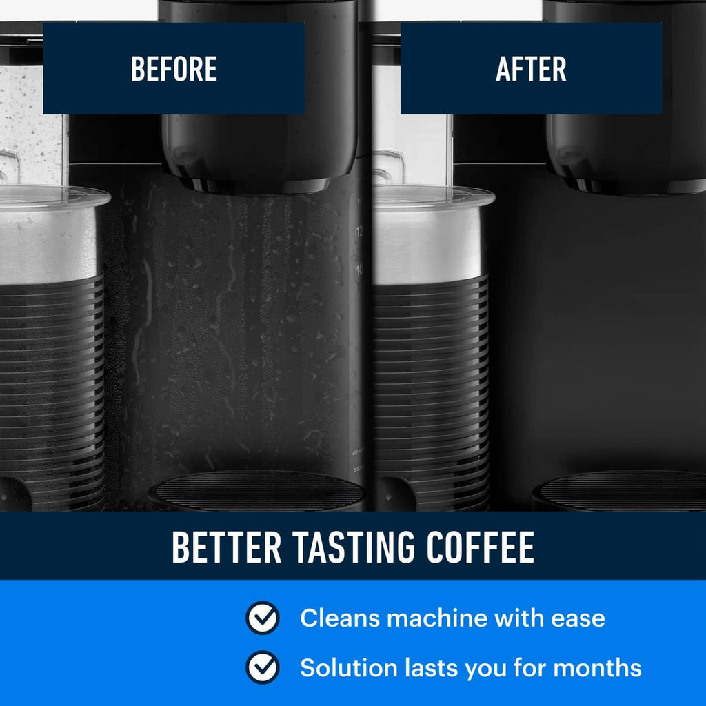 Coffee machine water reservoir with standing liquid, descaling solution result comparison