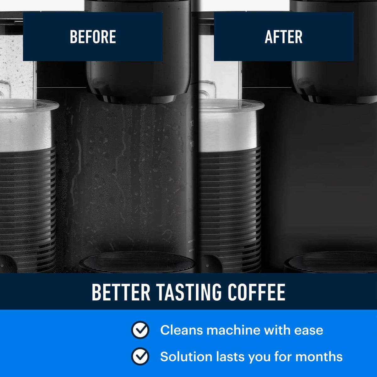 Coffee machine water reservoir with standing liquid, descaling solution result comparison