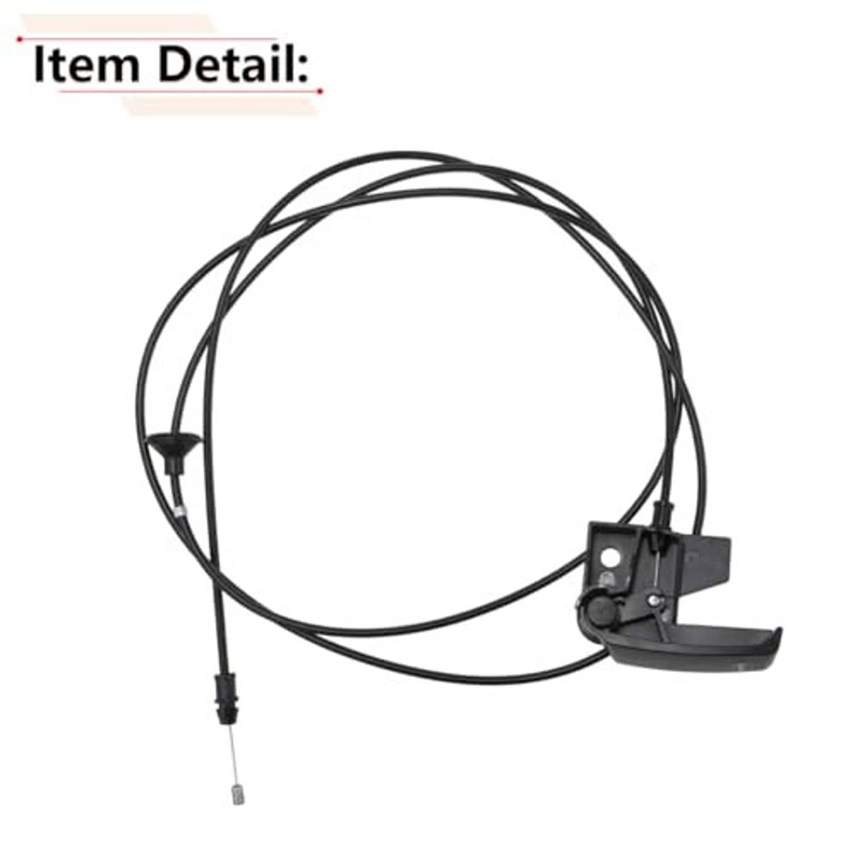 Hood release handle cable with black wire and gray latch bracket
