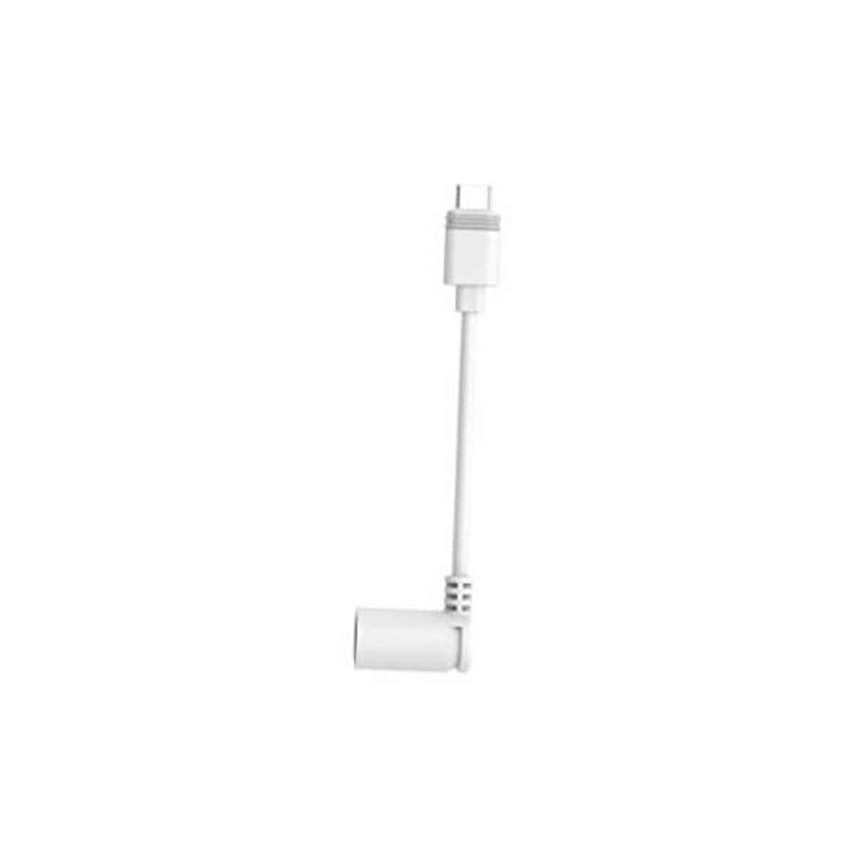 White barrel plug to USB-C adapter cable with right-angle barrel connector