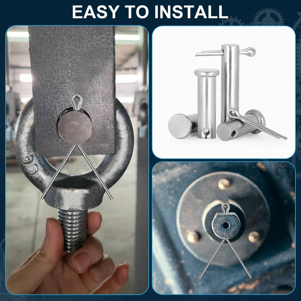 Split cotter pins being installed on a metal connector, showing secured split ends
