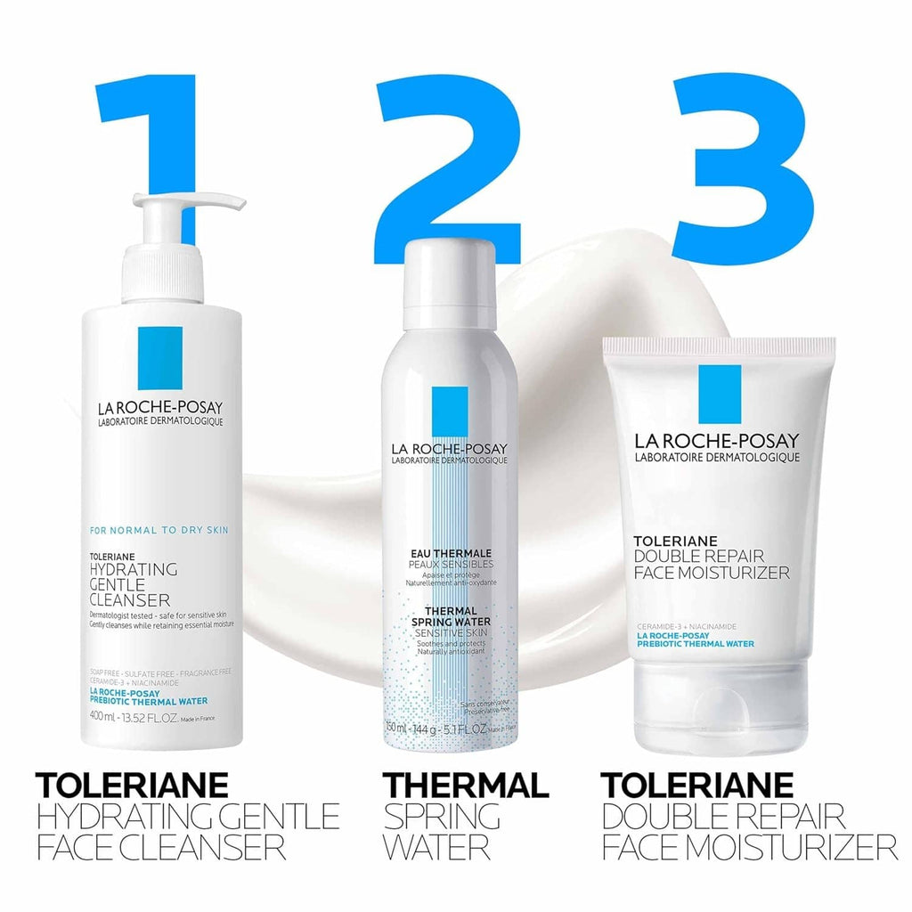 Routine lineup with La Roche-Posay Toleriane Double Repair Face Moisturizer tube