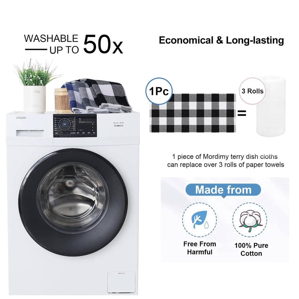 Black and white check Mordimy waffle weave dish towels, 4-pack of absorbent cotton