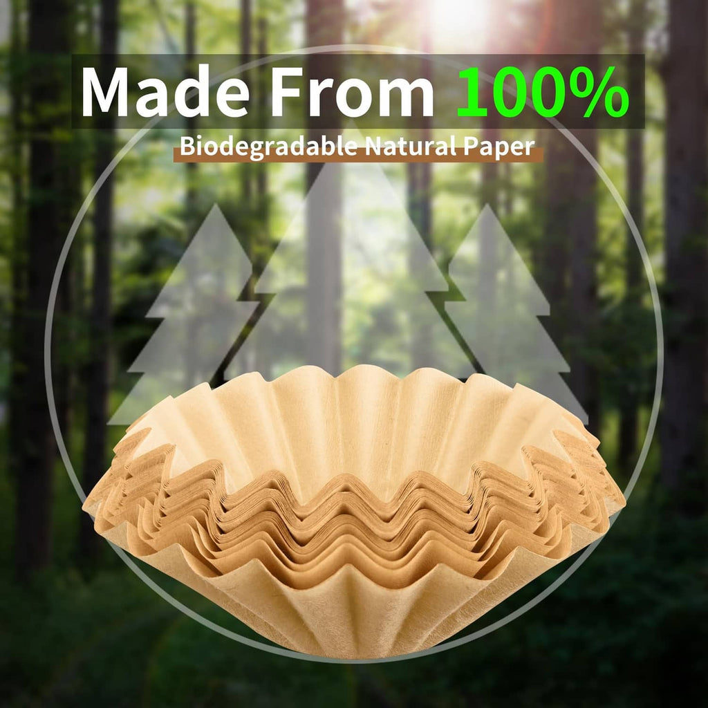 Large light-tan coffee filter made from biodegradable natural paper pulp