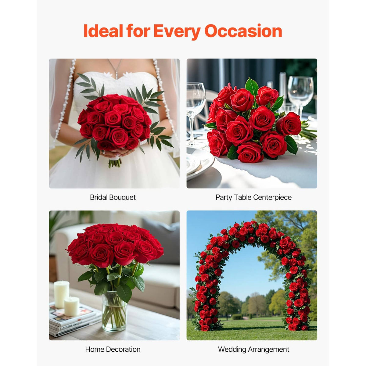 Red artificial rose bouquet with green leaves for table and decor