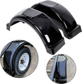 Pair of black trailer fenders with raised ridged steps and curved wheel-guard shape