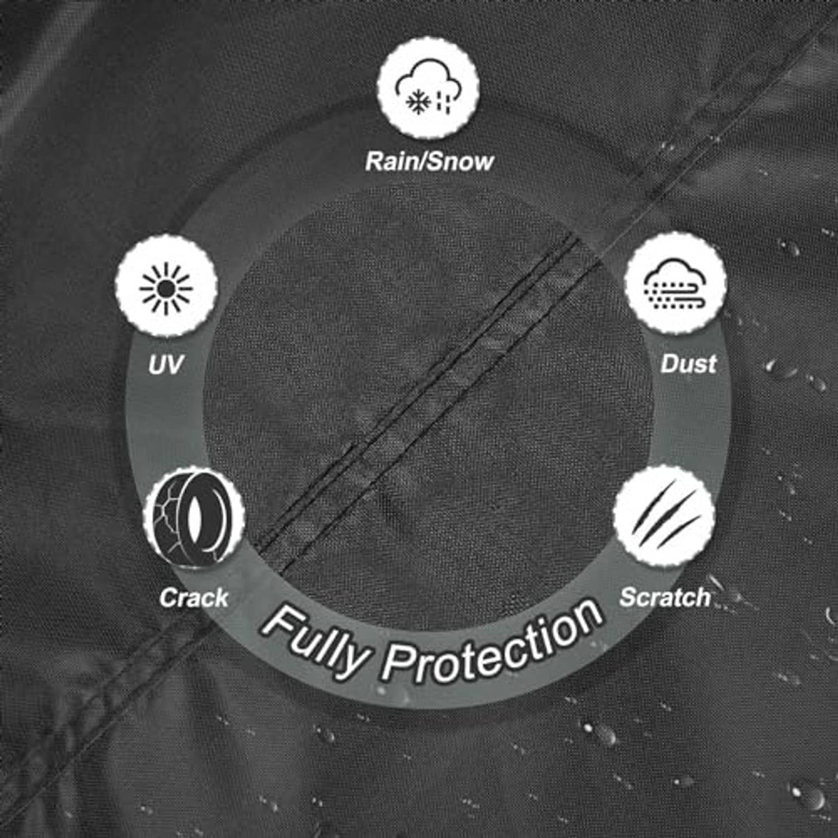 Black spare tire cover fabric with reinforced seams and textured protective surface