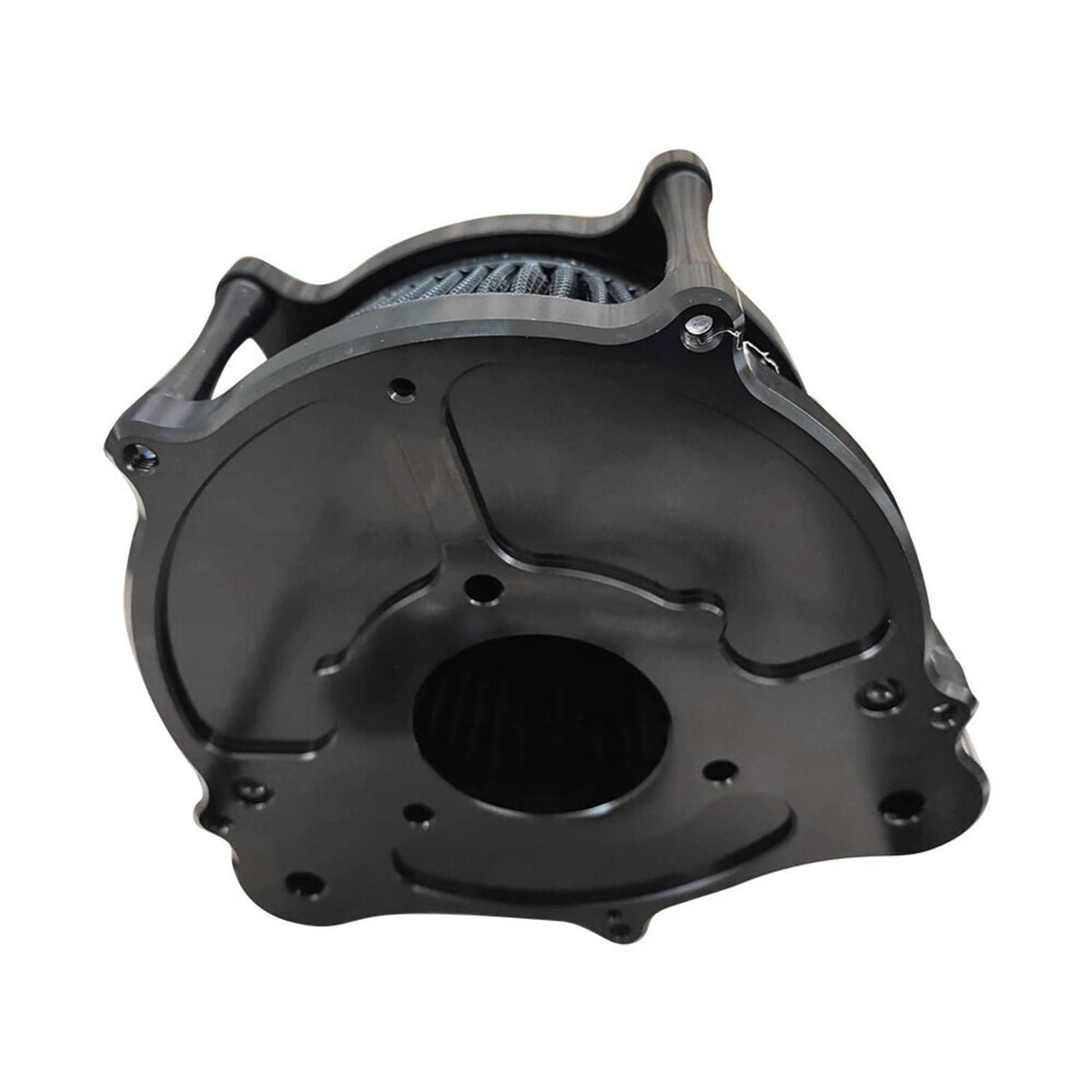 Black air cleaner intake filter rear housing cover with central inlet opening