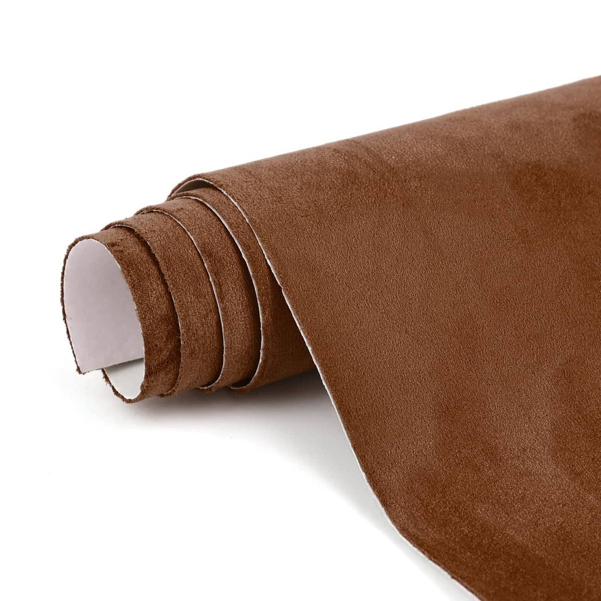 Dark brown suede fabric wrap sheet, rolled edge with smooth, velvety texture