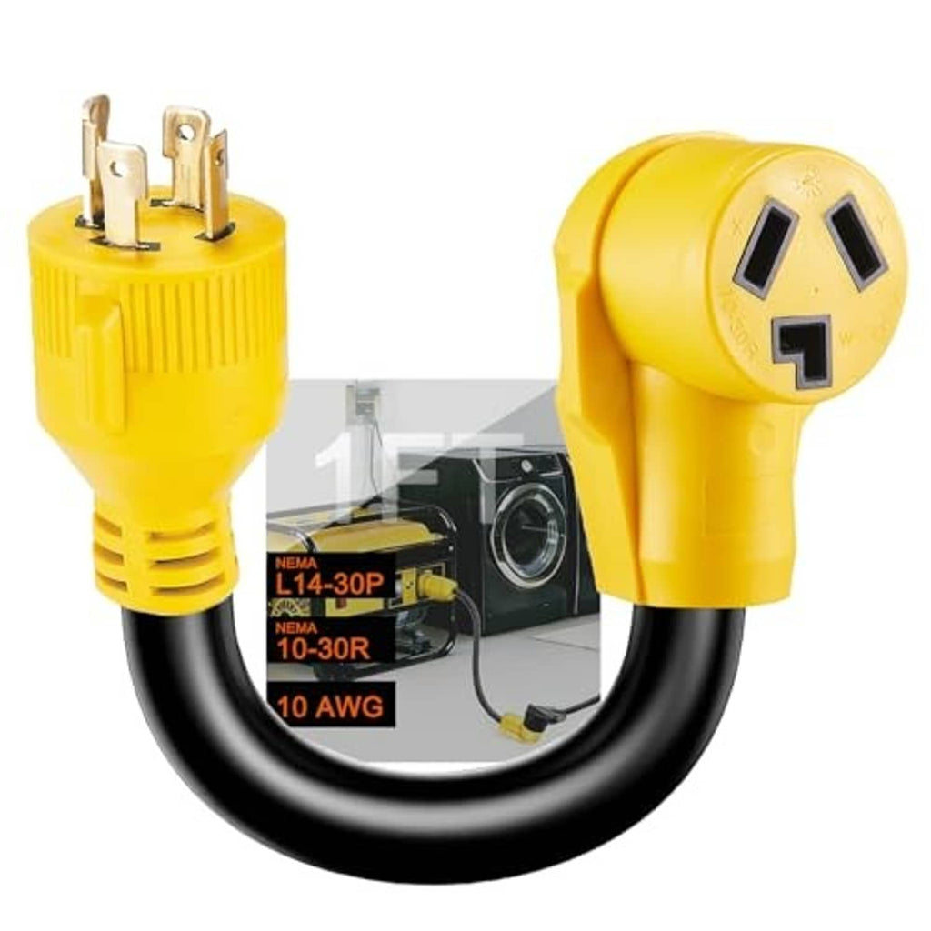 Yellow adapter cord with NEMA L14-30P plug, 10-30R connector, and black cable
