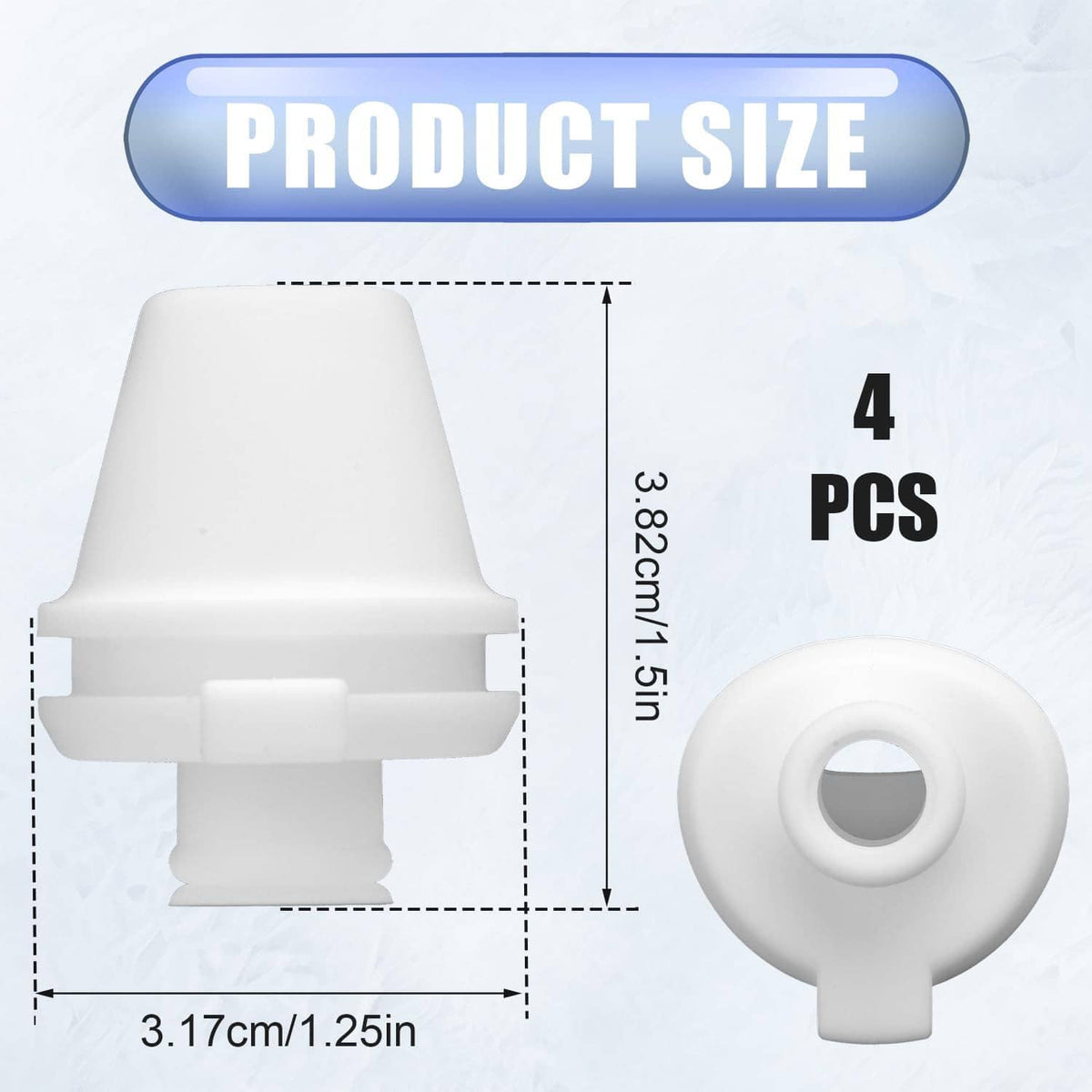Bite valve replacement size diagram showing 4 pieces and cup lid fit