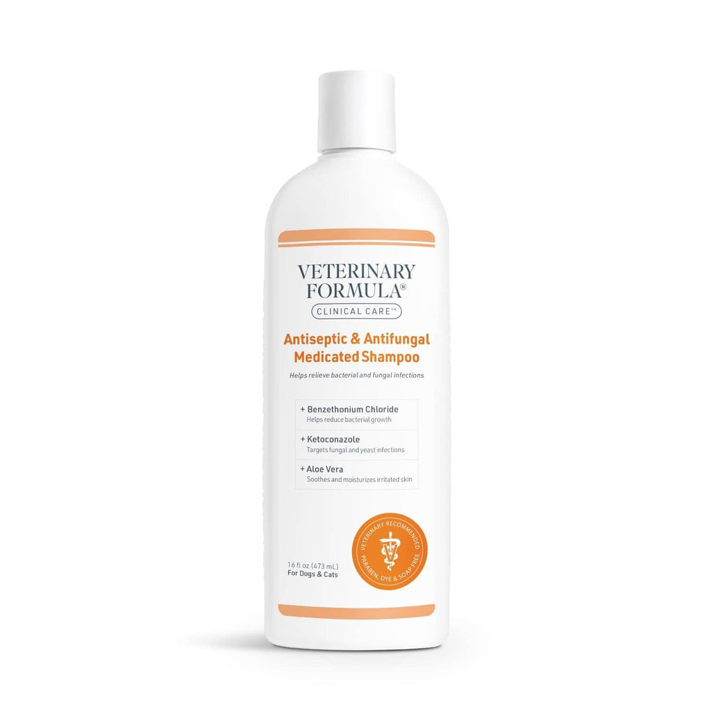 Veterinary Formula antiseptic & antifungal medicated shampoo bottle, front label view
